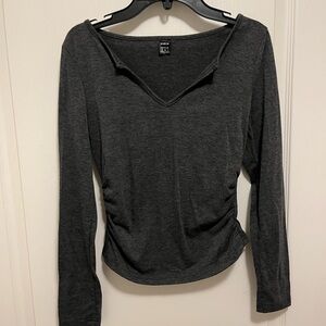 Charcoal Long Sleeve V-Neck Top